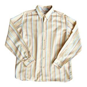 Tommy‎ Bahama Orange Striped Casual Button Down Size Large